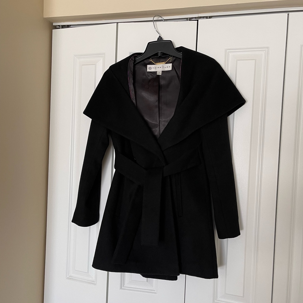 Trina Turk Hooded Coat / Wool Blend/ Size 0 / Black
